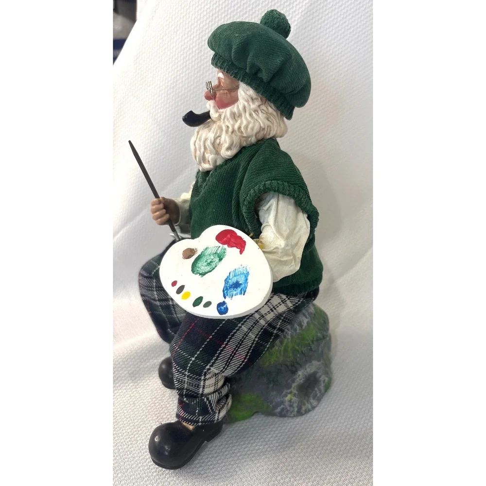 Musical Artist Santa Claus Figurine Painter with Palette Plaid Pants 10 Inch